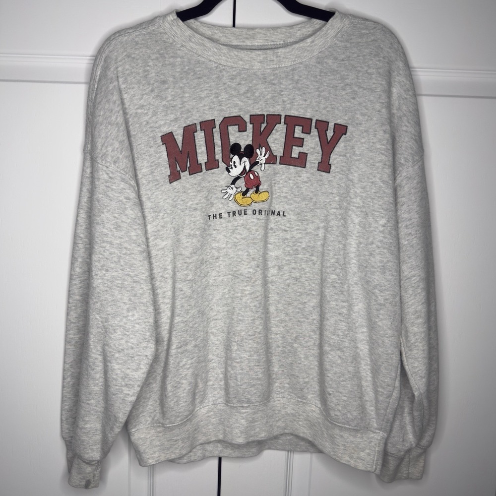 Disney Mickey Mouse Sweatshirt Womens Small Gray Graphic Logo Fleece Pullover